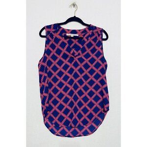 41 Hawthorne Top Womens Small Blue Pink Shelly Split Neck Blouse Career